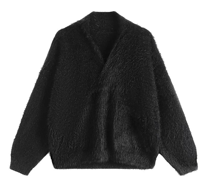 Fuzzy V-Neck Pullover Sweater 【BM9068】