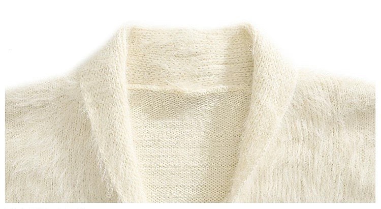 Fuzzy V-Neck Pullover Sweater 【BM9068】
