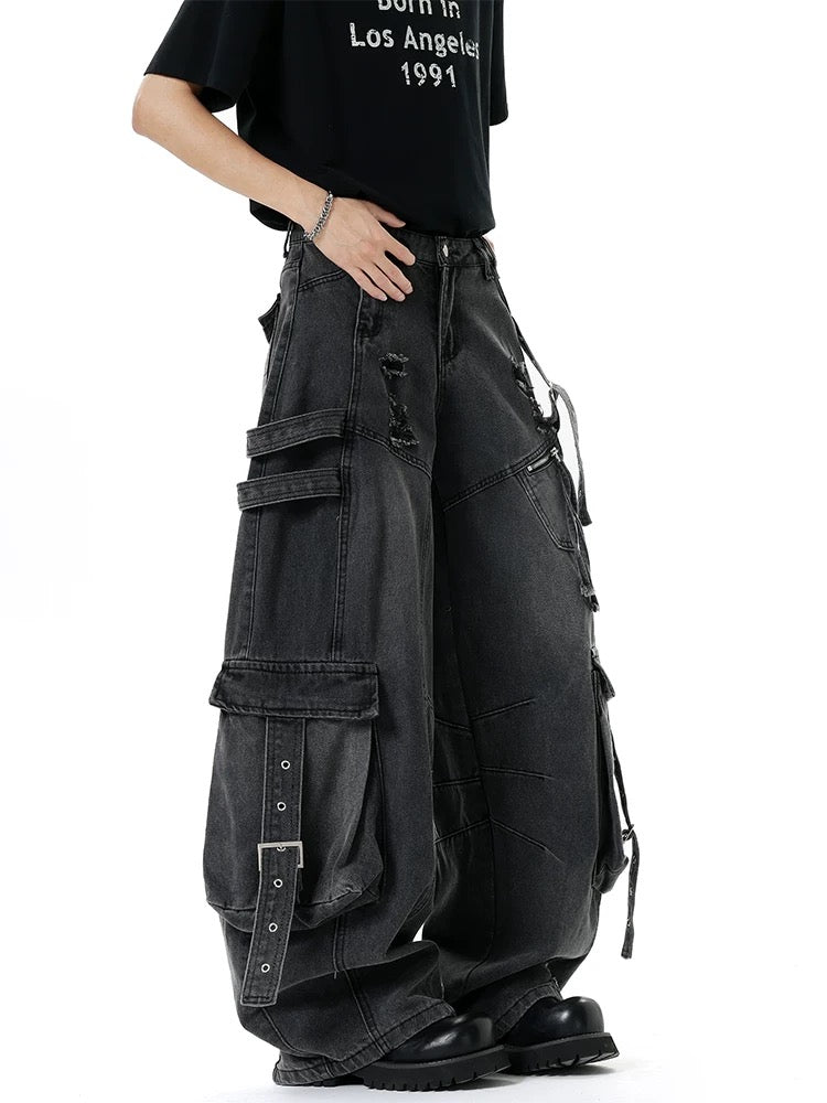 Deconstructed Cargo Wide-Leg Jeans 【GR8449】